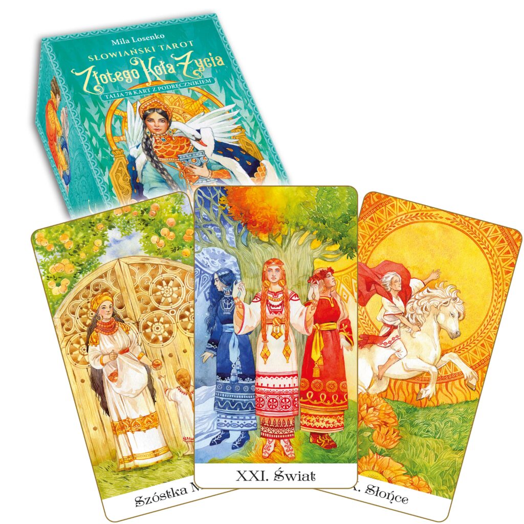 Słowiański Tarot Złotego Koła Życia – 78 kart + książka Mila Losenko. słowiański Tarot, cykl czterech pór roku, mądrość przodków, transformacja duszy, praca z intuicjąm, tarot z kart klasycznych