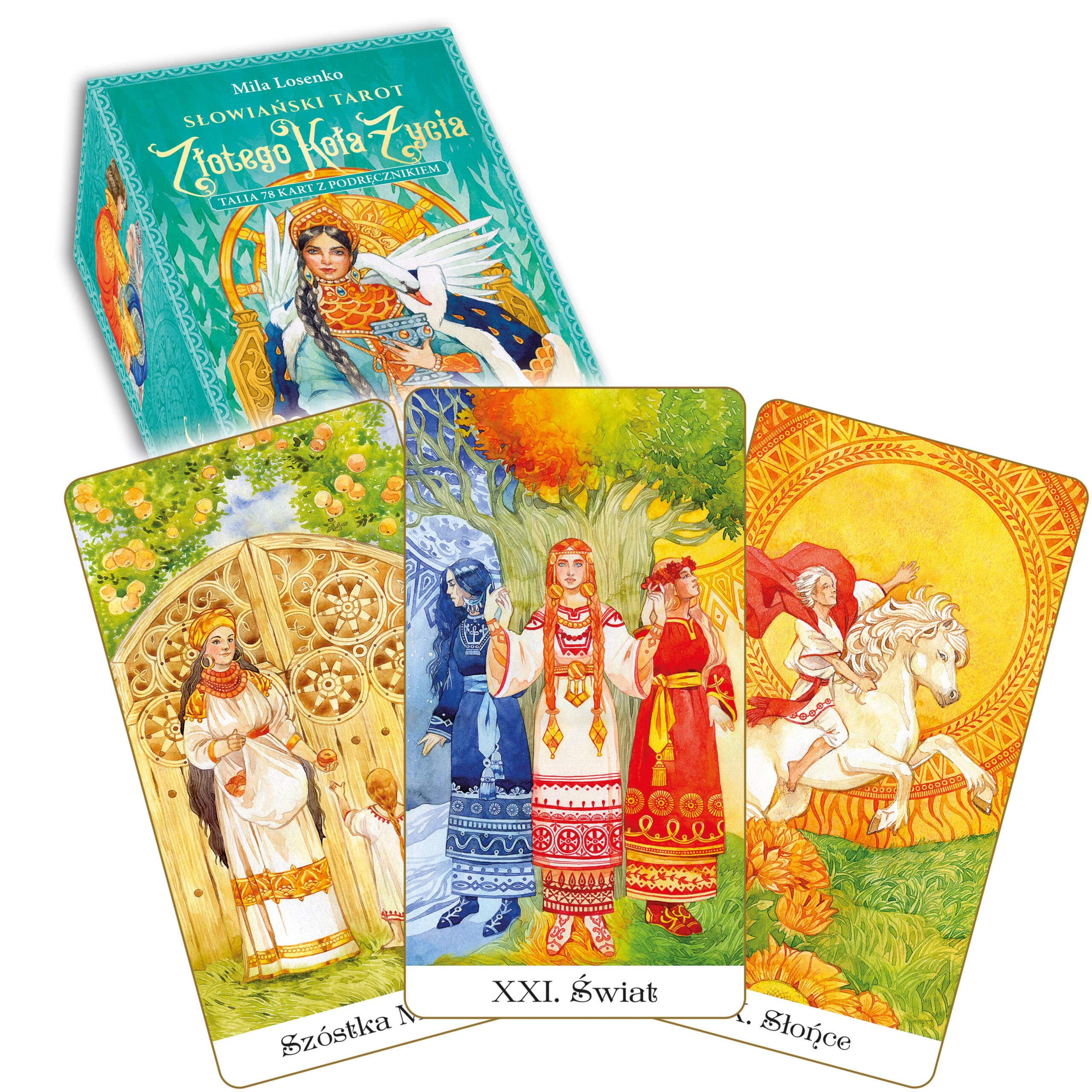 Słowiański Tarot Złotego Koła Życia – 78 kart + książka Mila Losenko. słowiański Tarot, cykl czterech pór roku, mądrość przodków, transformacja duszy, praca z intuicjąm, tarot z kart klasycznych